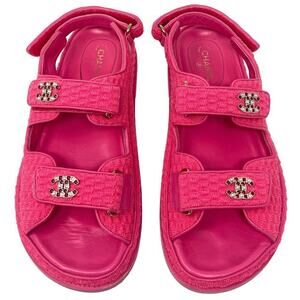 CHANEL Dad Sandals Hot Pink CC Logo Strap Chunky Sole EU39